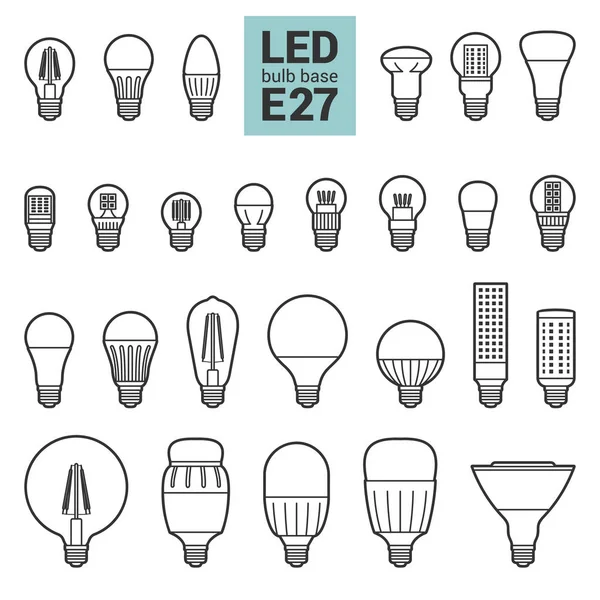 LED light E27 glödlampor vektor konturen Ikonuppsättning — Stock vektor