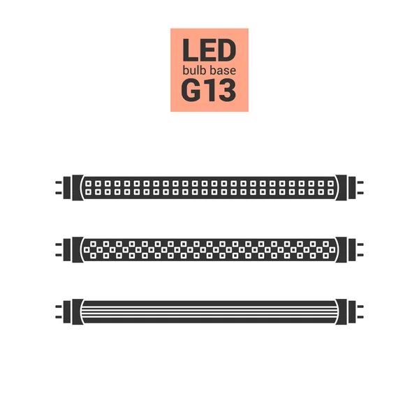 LED ljus G13 lökar vektor silhuett Ikonuppsättning — Stock vektor