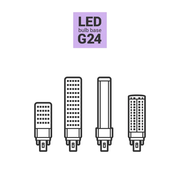 Set ikon vektor garis besar lampu G24 LED - Stok Vektor