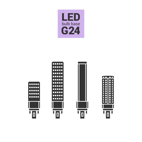 Set ikon lampu G24 vektor siluet LED - Stok Vektor
