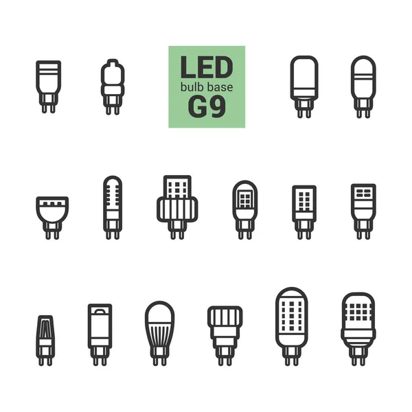 Luz led G9 bombillas vector contorno icono conjunto — Archivo Imágenes Vectoriales