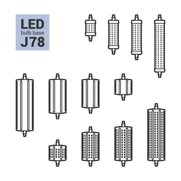 LED ljus J78 lökar vektor konturen Ikonuppsättning — Stock vektor