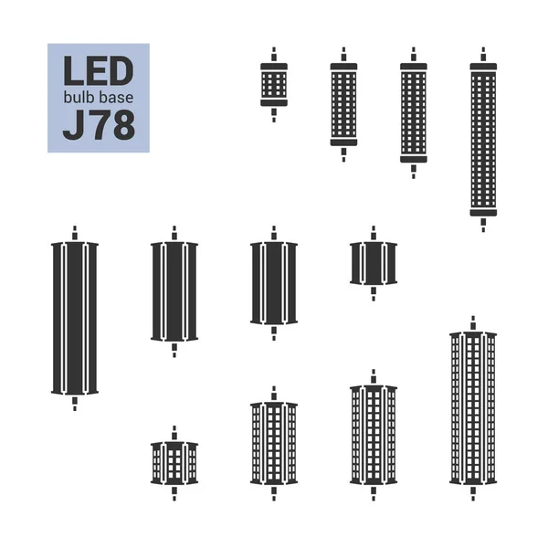 LED ljus J78 lökar vektor silhuett Ikonuppsättning — Stock vektor