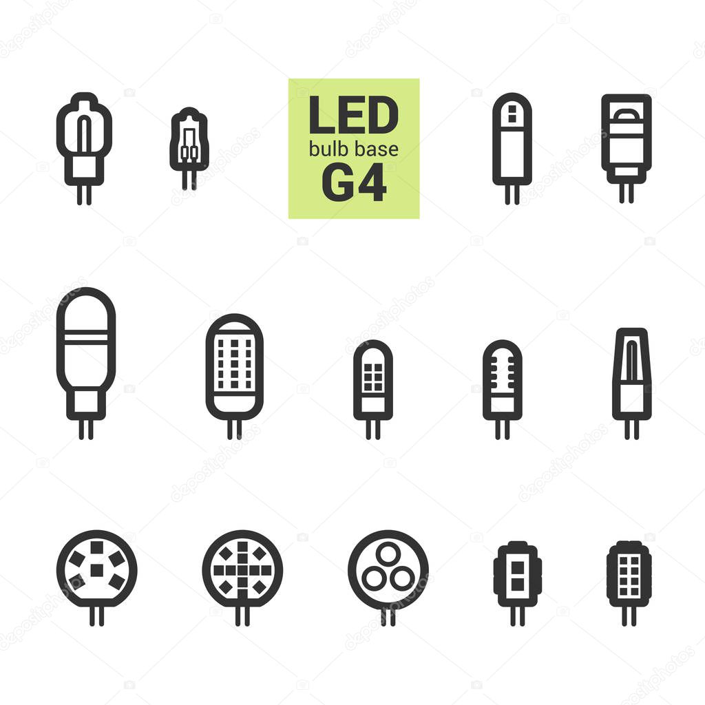 LED light G4 bulbs vector outline icon set