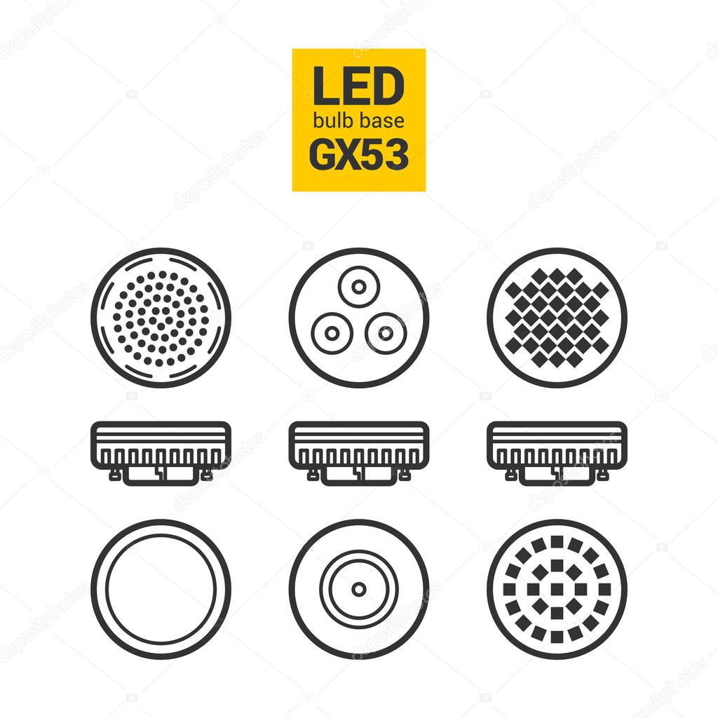 LED light GX53 bulbs vector outline icon set