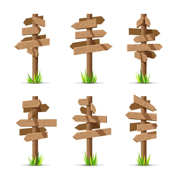 Letreros de flecha de madera en blanco vector conjunto — Vector de stock