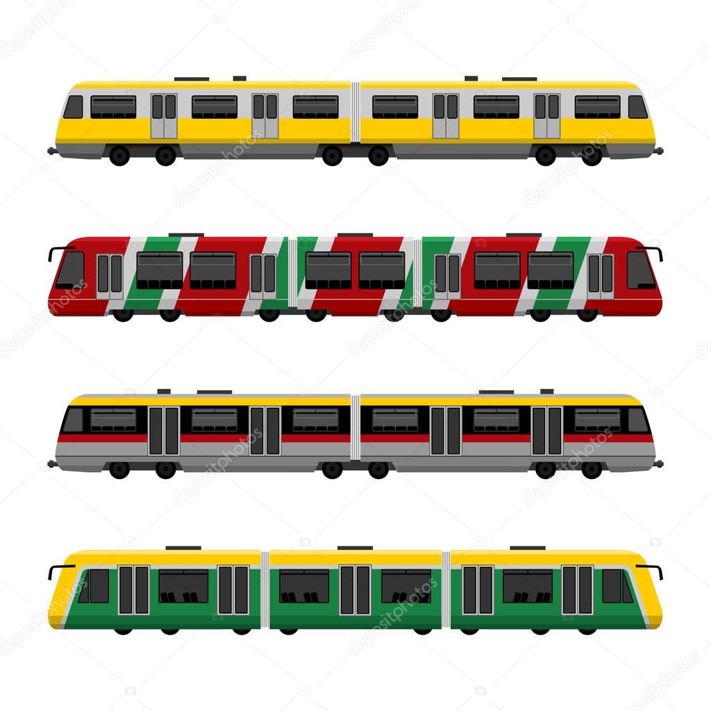 Modern high speed city subway trains vector set