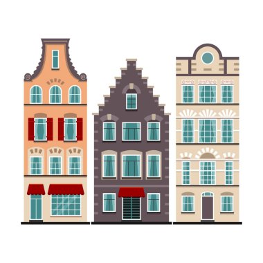 3 Amsterdam eski dizi karikatür cepheler evler