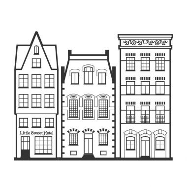 3 çizgi stili Amsterdam eski dizi cepheler evler