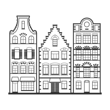 3 çizgi stili Amsterdam eski dizi cepheler evler