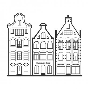 3 çizgi stili Amsterdam eski dizi cepheler evler