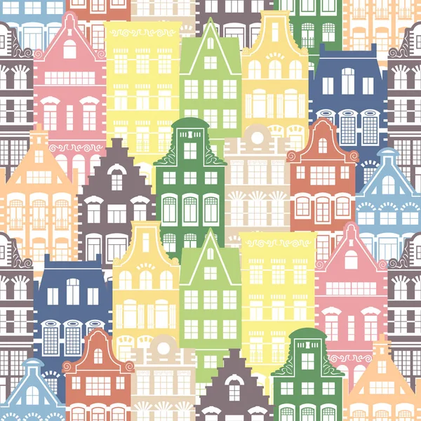Seamless shapes pattern of Holland houses facades — Stock Vector