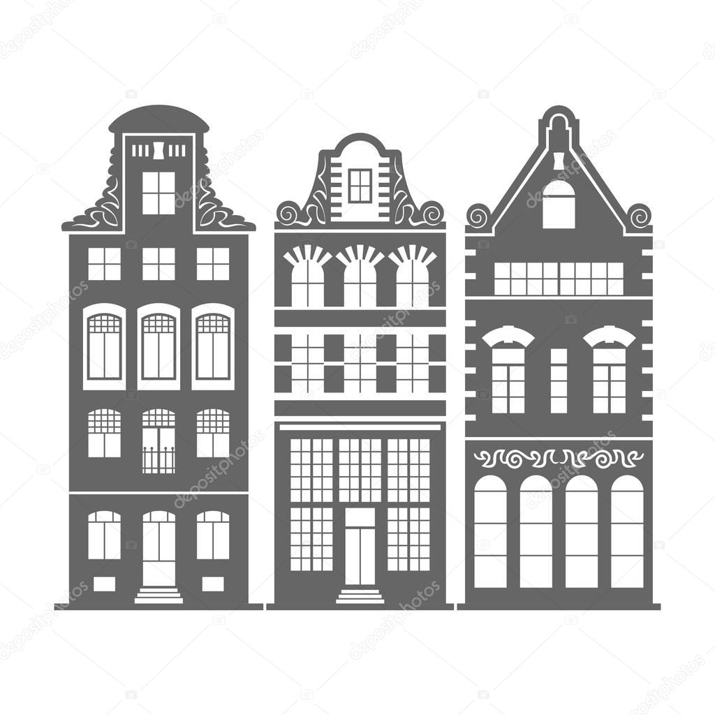 Set of 3 shape Holland old houses facades