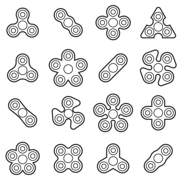 Mano fidget spinner juguete vector línea estilo icono conjunto — Archivo Imágenes Vectoriales