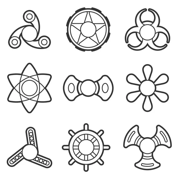 Hand fidget spinner extra vector line icon set — Stock Vector