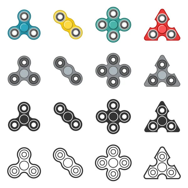 Fidget spinner toy vector color and line icon set — Stock Vector