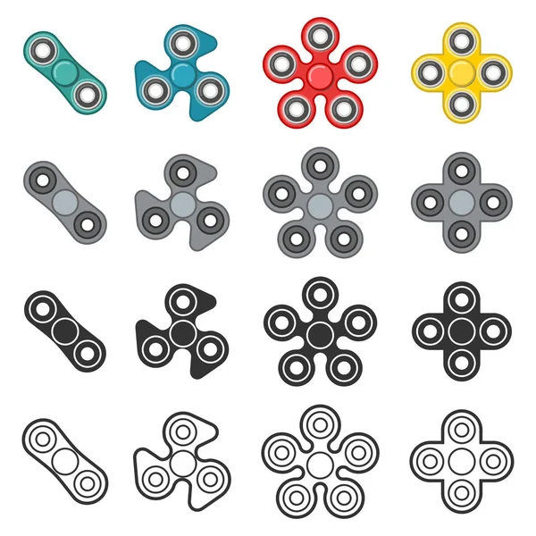 Fidget spinner toy vector color and line icon set — Stock Vector