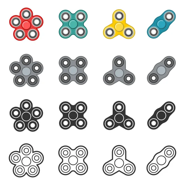Fidget spinner toy vector color and line icon set — Stock Vector