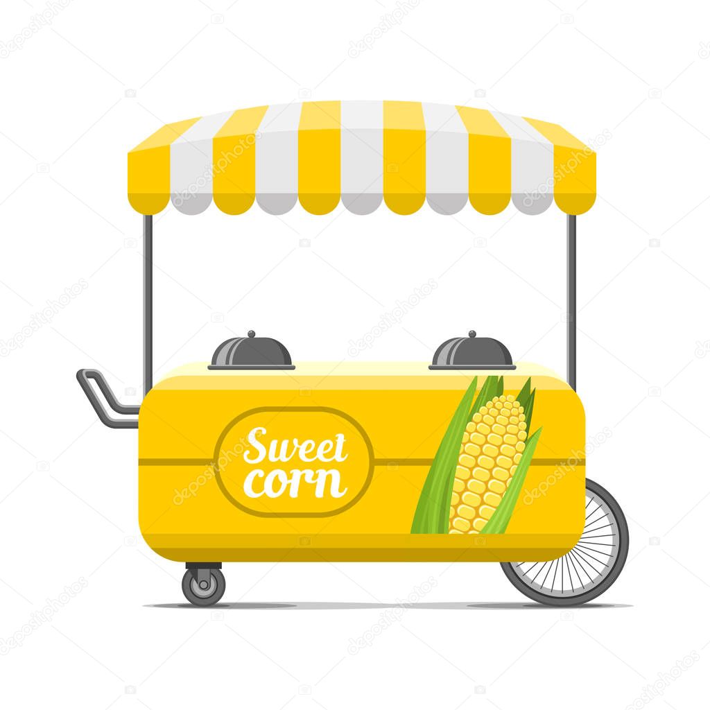 Sweet corn street food cart. Colorful vector image