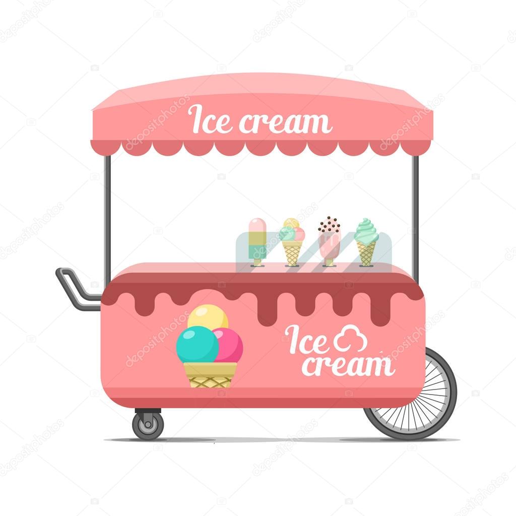 Ice cream street food cart. Colorful vector image