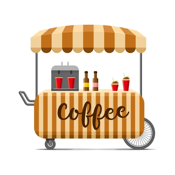 Carro de comida de la calle café caliente. Imagen vectorial colorida — Vector de stock