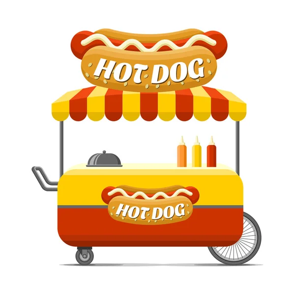 Hot dog cart ulicy żywności. Kolorowe wektorowa — Wektor stockowy