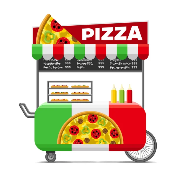 Pizza street food cart. Colorful vector image — Stock Vector