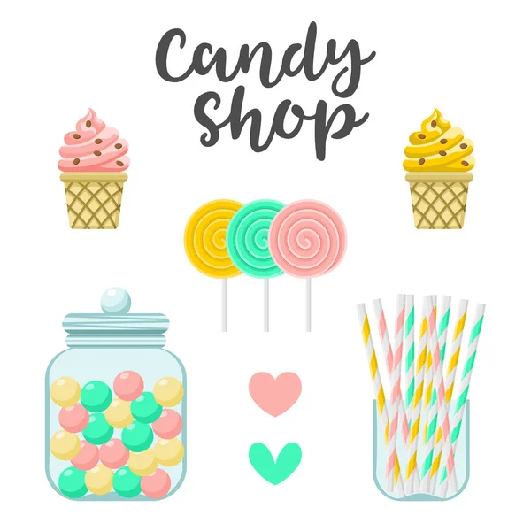 Candy shop constructor de dulces. Colorido vector — Vector de stock