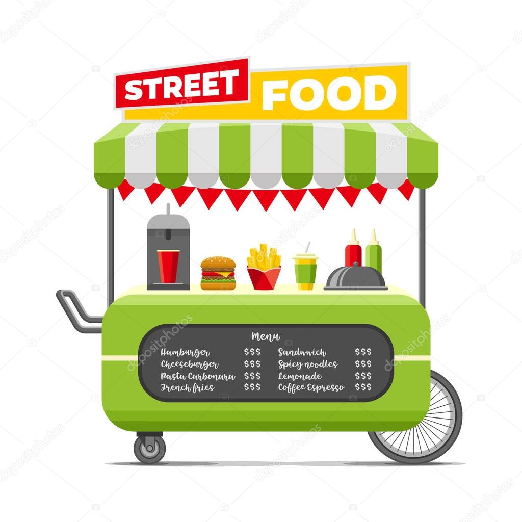 Fast street food cart. Colorful vector image