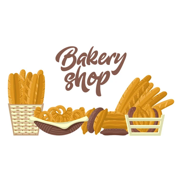 Panadería con diferentes tipos de pan — Vector de stock