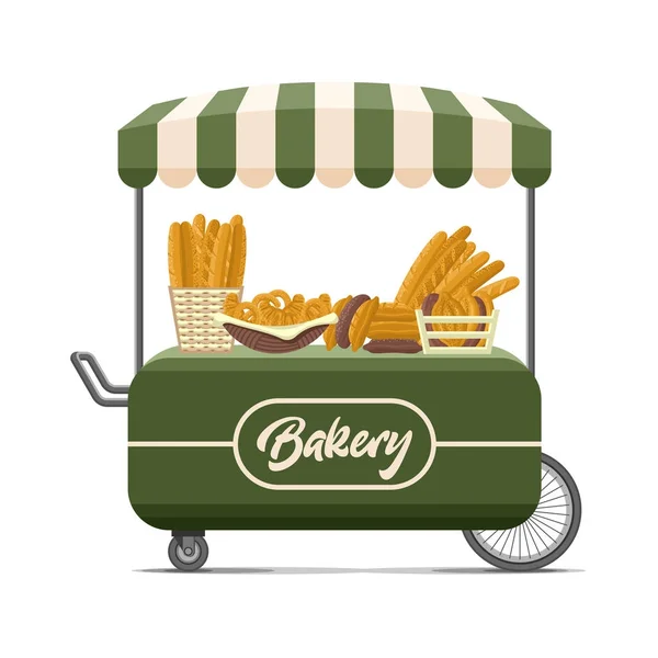 Carro de comida callejera panadería. Imagen vectorial colorida — Vector de stock