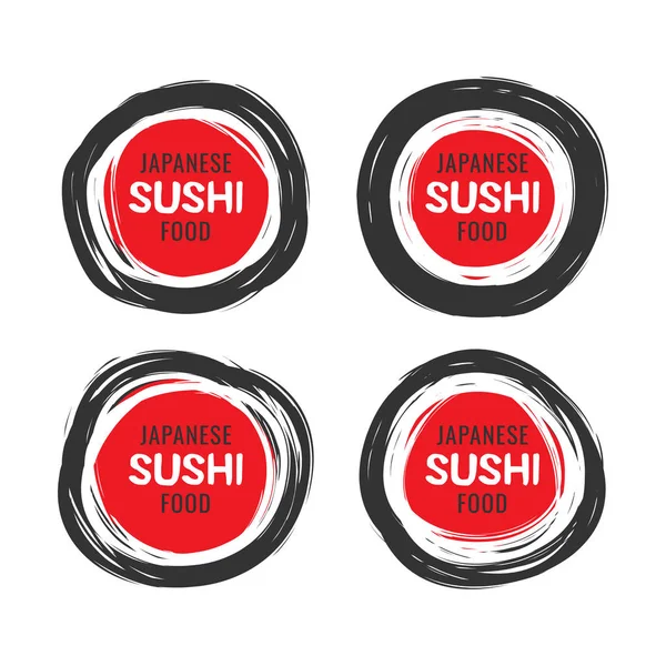 Set mit 4 handgezeichneten Sushi-Vektor-Logos — Stockvektor