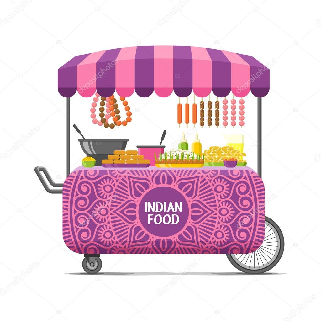Indian street food cart. Colorful vector image