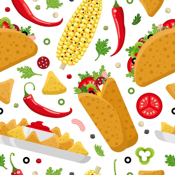 Mexican food color vector seamless pattern — Stock Vector
