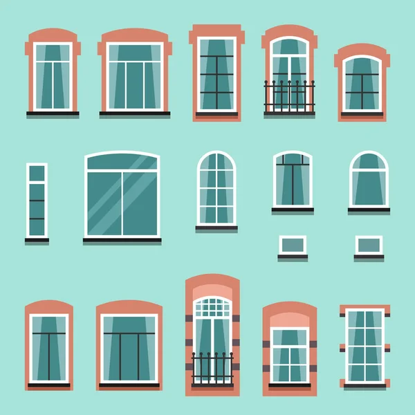 Ensemble de cadres de fenêtres en plastique vectoriel ou en bois — Image vectorielle