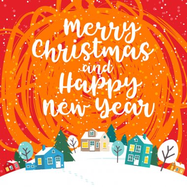 Kış Noel kasabası ve metin Grreeting kartı