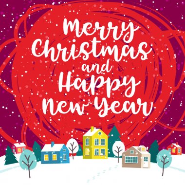Kış Noel kasabası ve metin Grreeting kartı