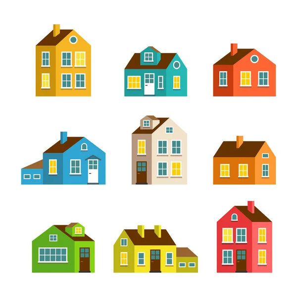 Pequeñas y grandes casas de dibujos animados, conjunto de vectores aislados — Vector de stock