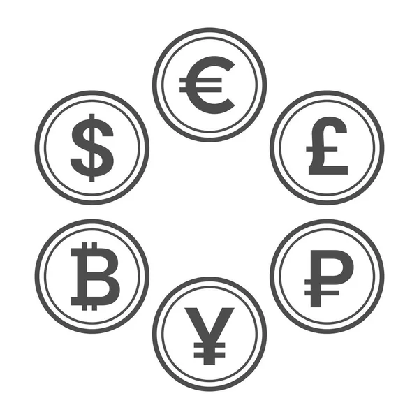 Valuta platte pictogrammenset, lijn stijl vector munten — Stockvector