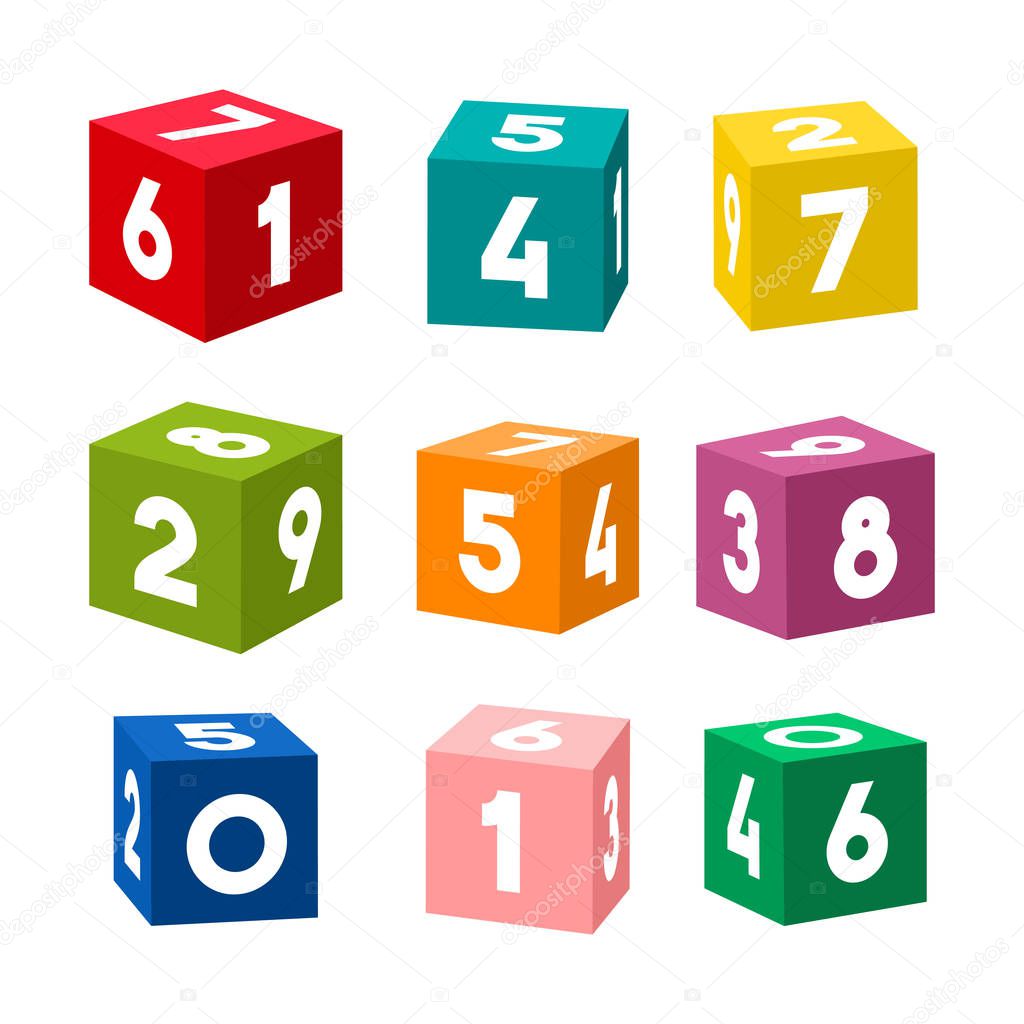 Set of colorful toy bricks with numbers, vector