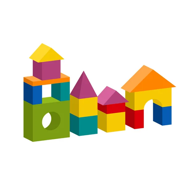 Πολύχρωμο μπλοκ παιχνίδι κτίριο πύργος, κάστρο, κατοικία — Διανυσματικό Αρχείο