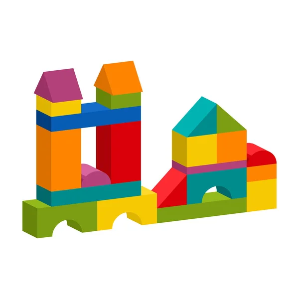 Coloridos bloques de juguete torre de construcción, castillo, casa — Vector de stock
