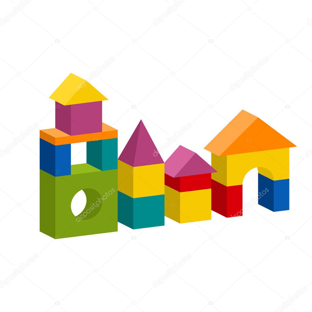 Colorful blocks toy building tower, castle, house