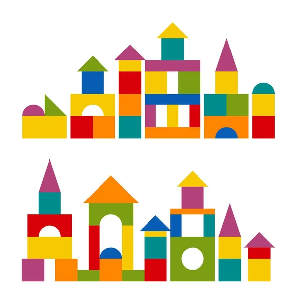 Colorful blocks toy building tower, castle, house — Stock Vector