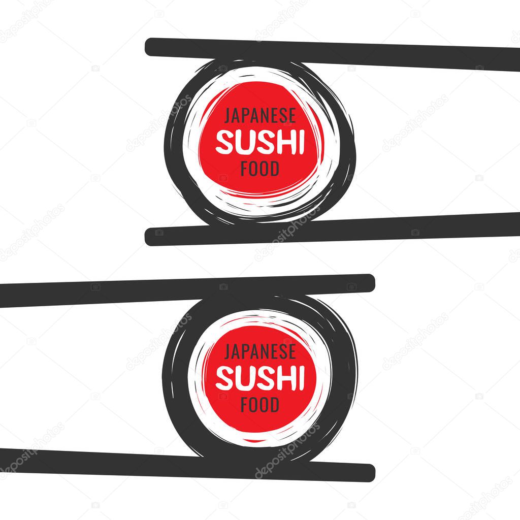 Scribble sushi vector logo with chopsticks