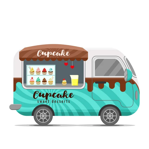 Cupcake calle comida vector caravana remolque — Vector de stock