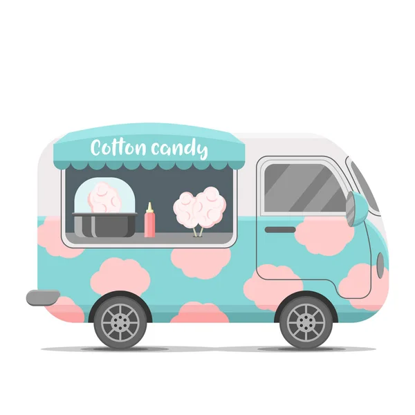 Algodón caramelo calle comida vector caravana remolque — Vector de stock