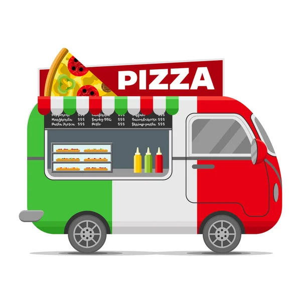 Pizza Streetfood Vektor Wohnwagen Anhänger — Stockvektor