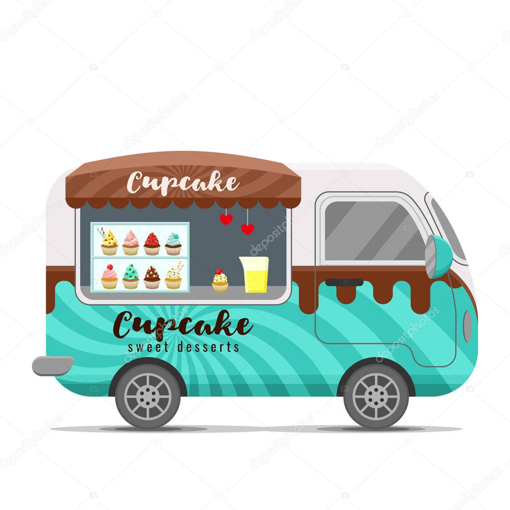 Cupcake street food vector caravan trailer