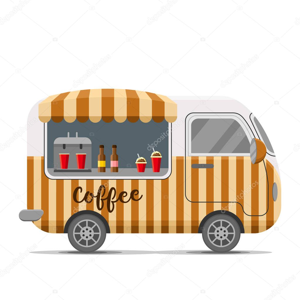 Hot coffee street food vector caravan trailer